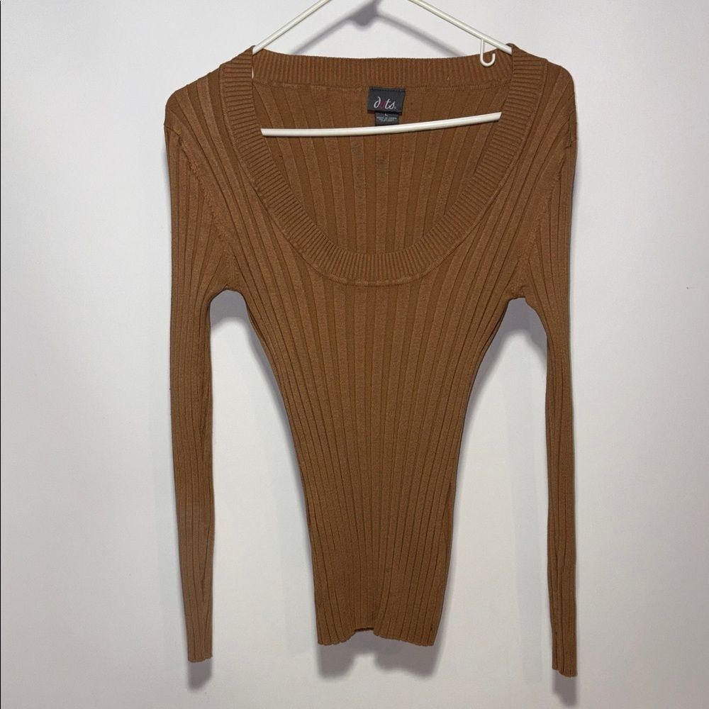 Dots Brown Ribbed Crew Neck Sweater
